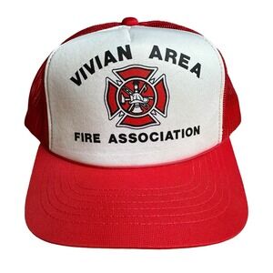 Vintage Vivian Area Fire Association Department Snapback Hat Cap Red 90s Trucker